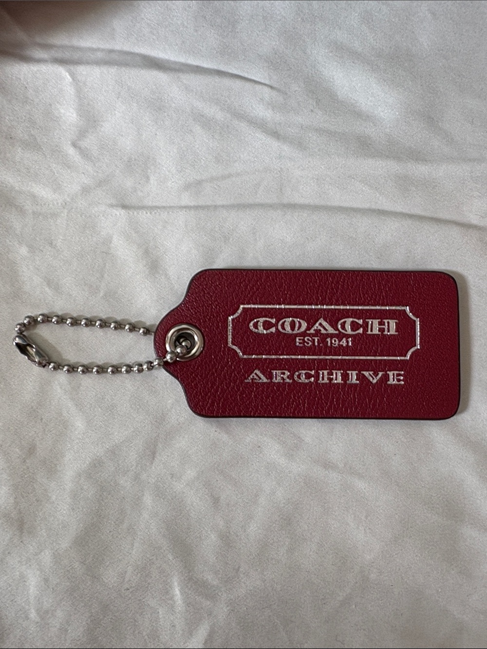 Coach Red Leather Archive Hang Tag with Silver Logo